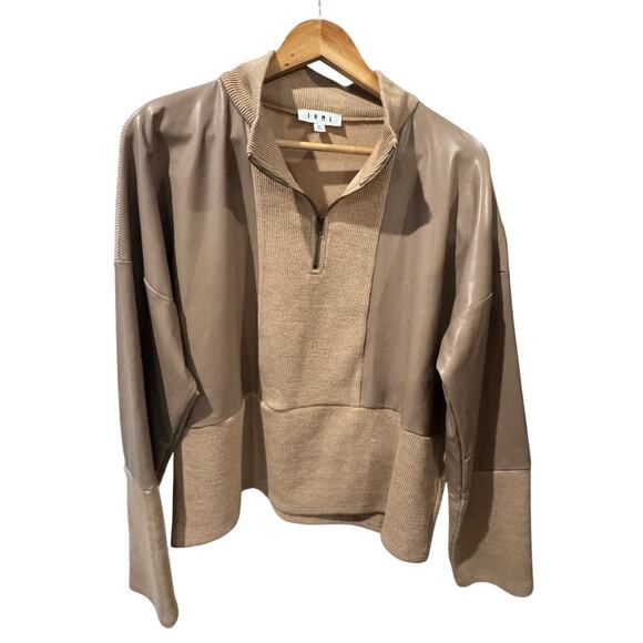 THML Brown Knit Faux Leather Quarter Zip XL - Picture 1 of 4